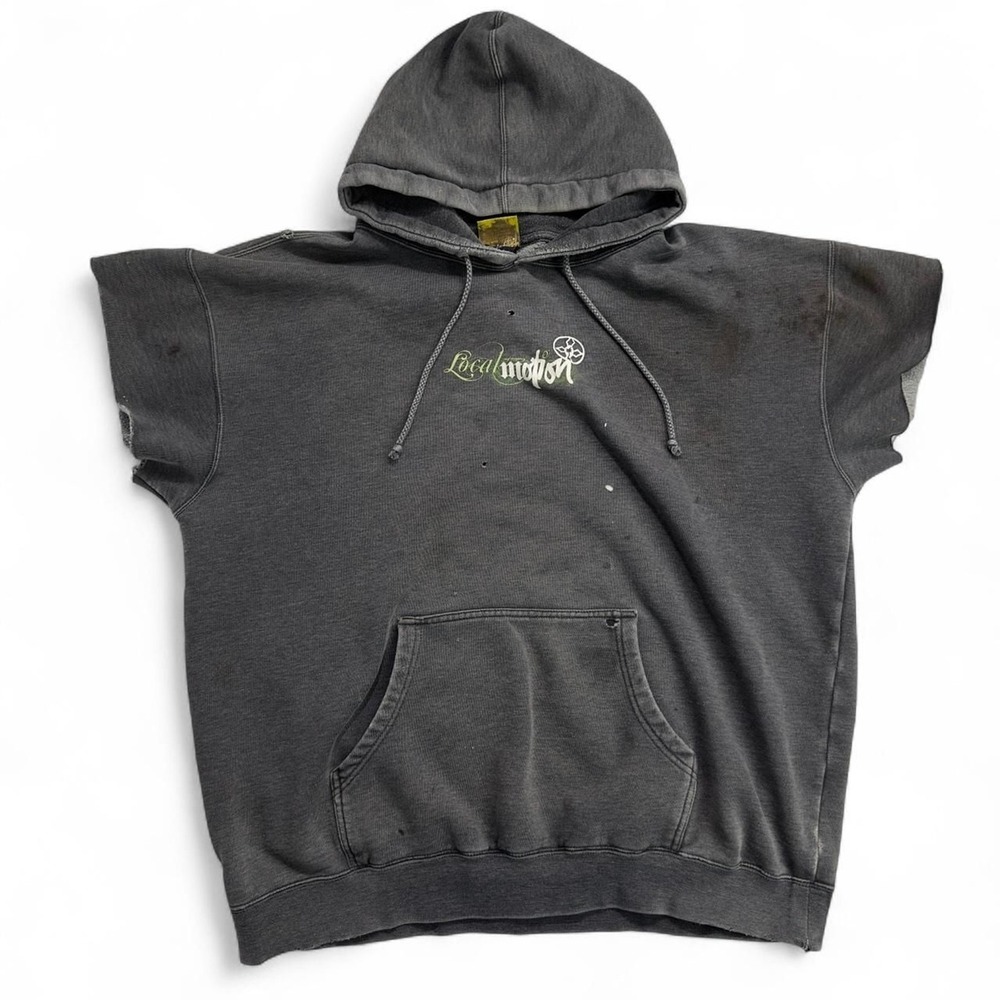 Local Motion Cutoff Hoodie Men's XL Gray Distressed Sleeveless Surf Sweatshirt - Picture 2 of 7
